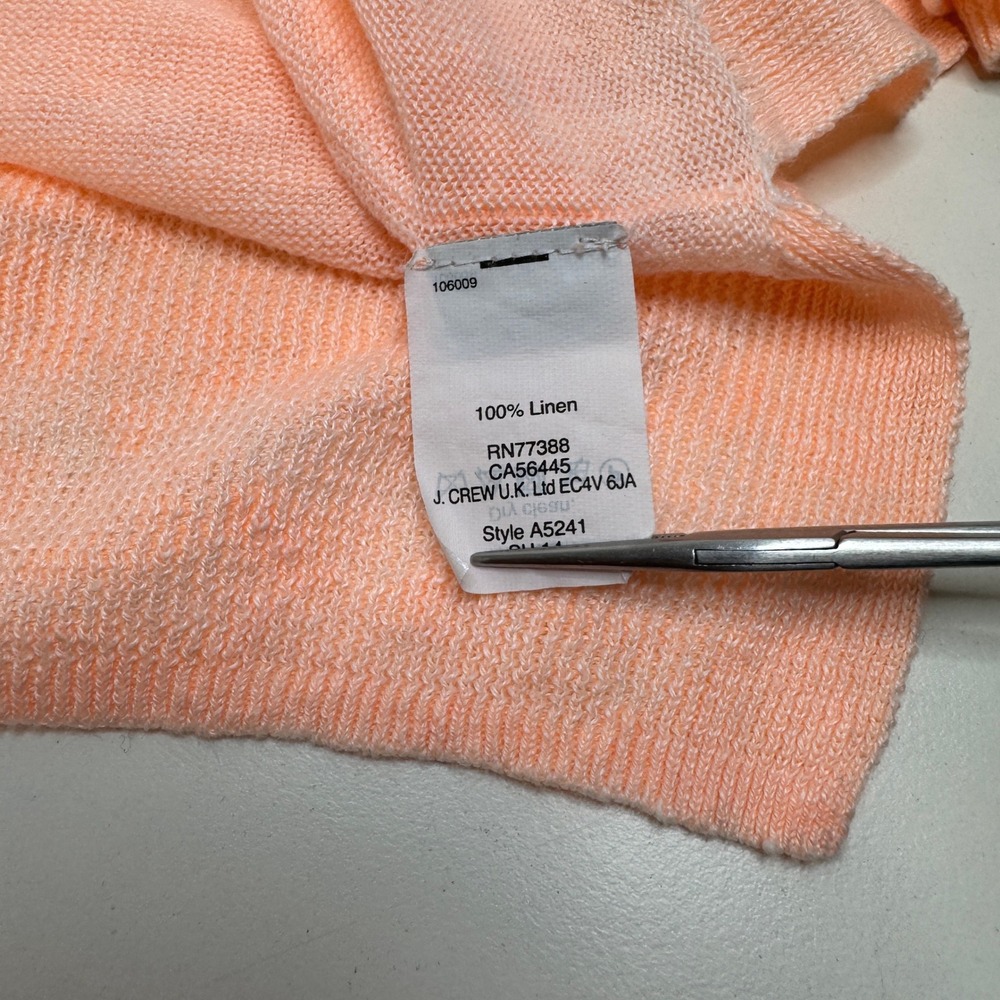J. CREW 100%‎ Linen Womens Sweater MEDIUM Lt. Orange Lightweight 3/4 Sleeves - Picture 6 of 8
